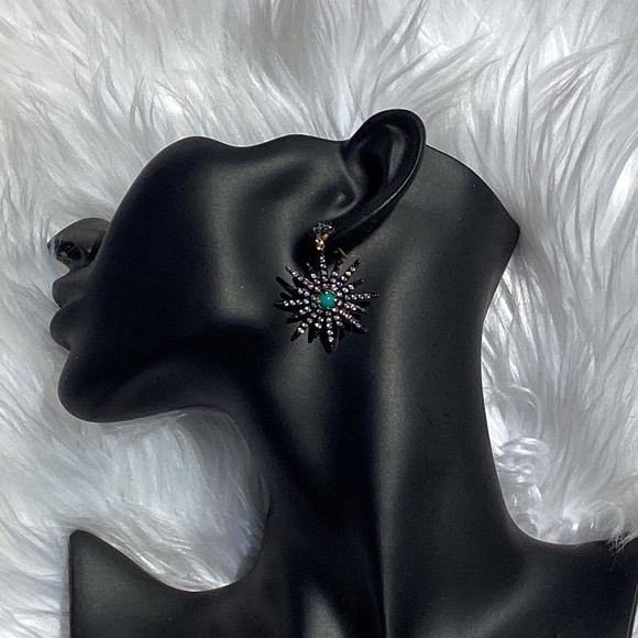 Adornia 14k Gold Plated Swarovski Crystal Turquoise Starburst Earrings - Picture 2 of 6